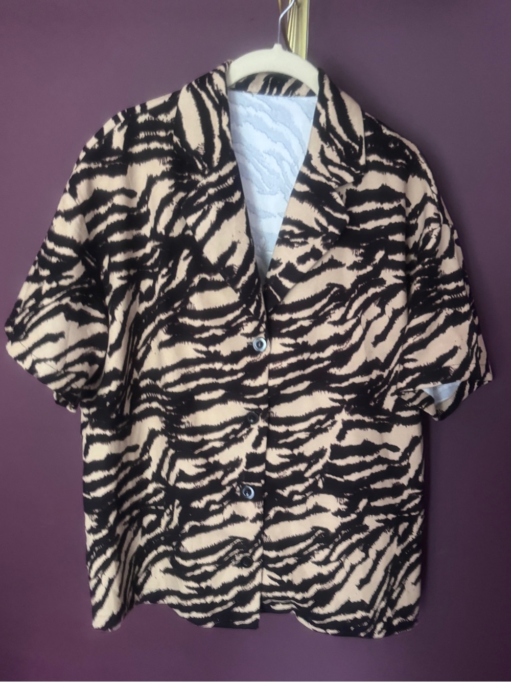 Cider Short Sleeve Zebra Print Button-Up textured Shirt